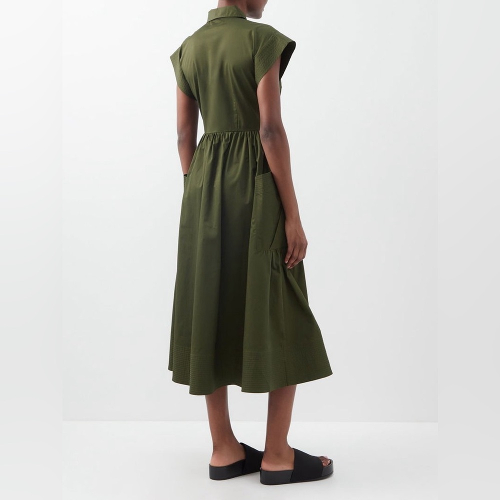 CO Essential Cap Sleeve Dress in Cotton Poplin Green - Picture 6 of 12